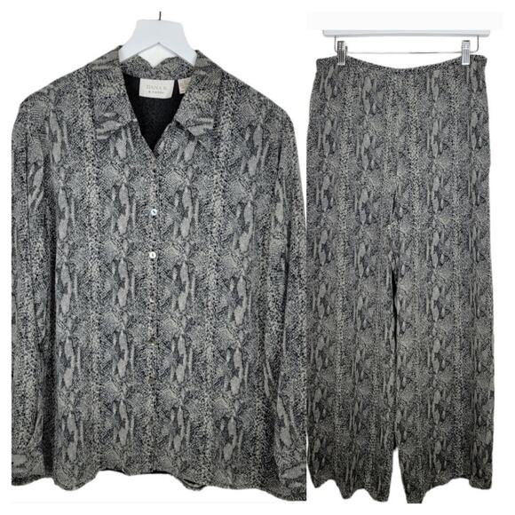 Dana B & Karen 100% Silk Animal Print Shirt and Pants Set - Size 12 - Picture 1 of 10